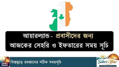 আয়ারল্যান্ড সেহরি ও ইফতারের সময় সূচি